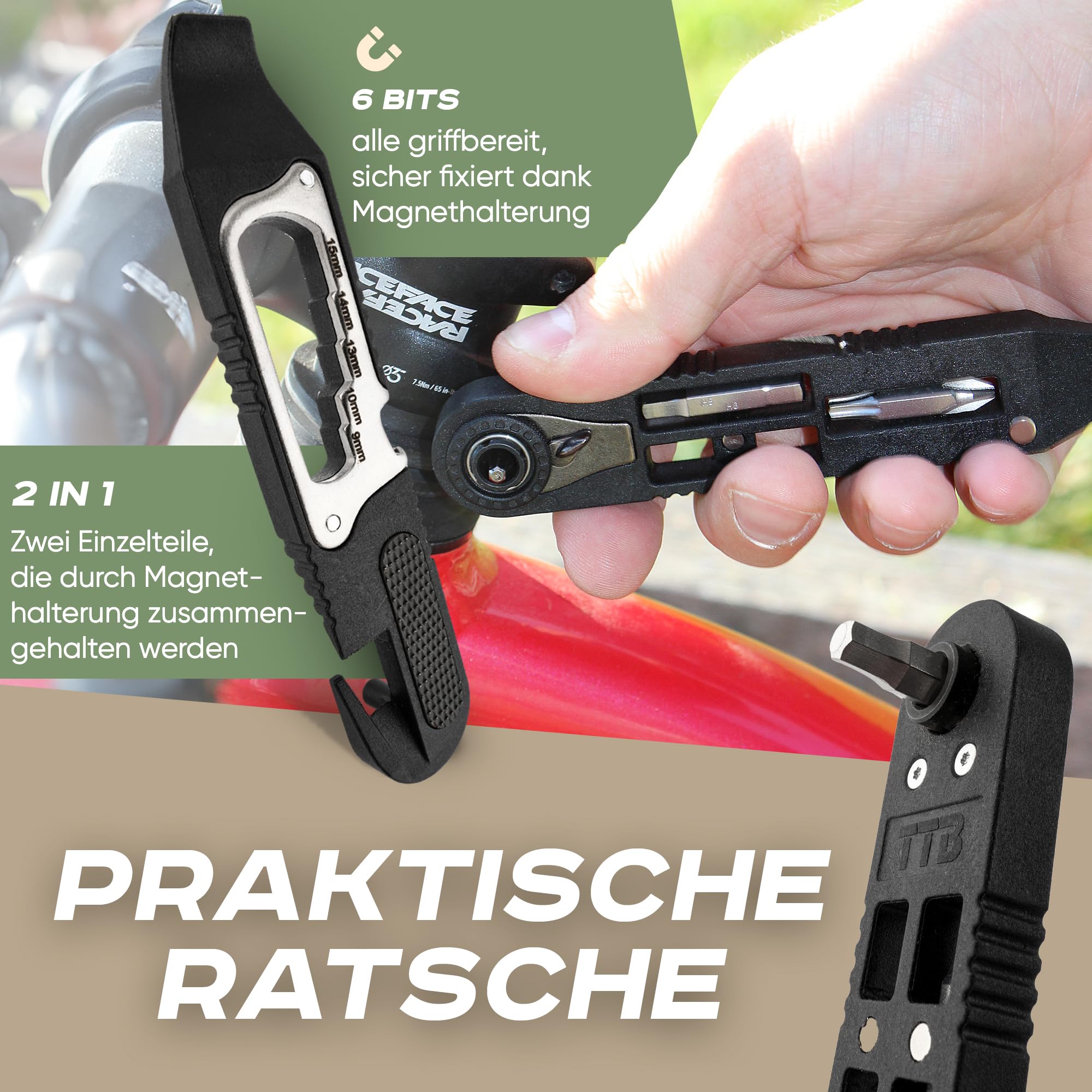 TTB Fahrrad Werkzeug Multitool 14 in 1 Inklusive Reifenheber Ultraleicht, Handlich & Klein [Mountainbike] Bike Sport